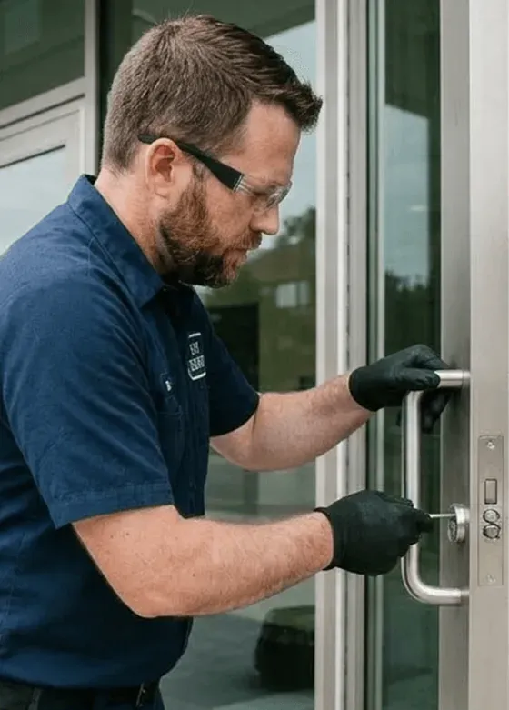 Locksmith working on a door lock